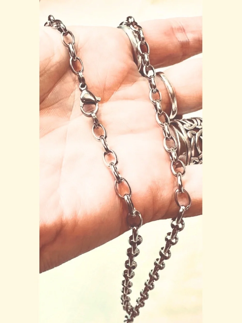 Handmade 304 Stainless Steel 22” Long Oval Rolo Cable Chain Necklace 5.5mm Wide